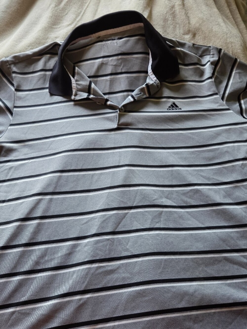 Adidas Golf Shirt Mens XL Short Sleeve Striped Polo Black